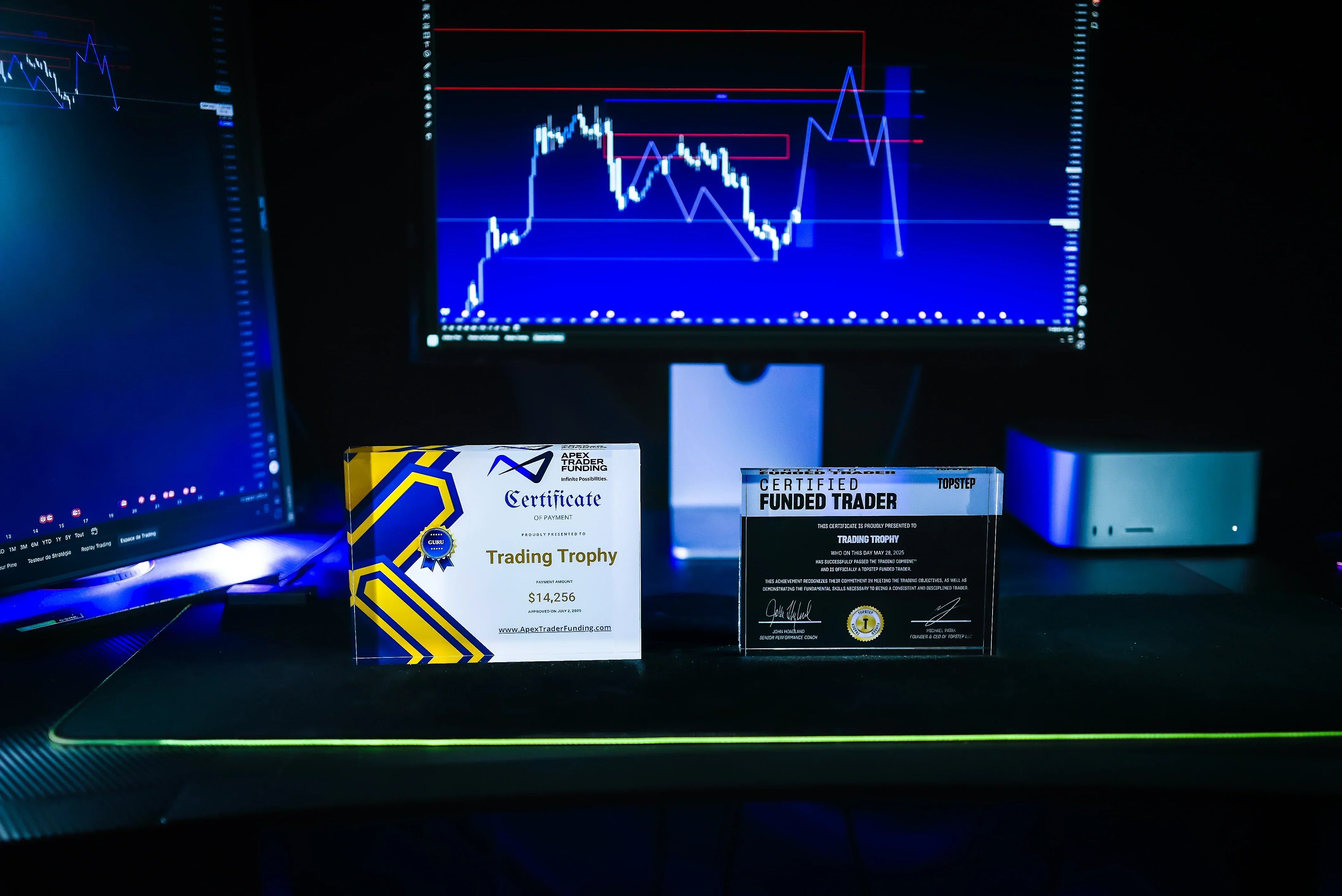 two trading trophy on setup trading
