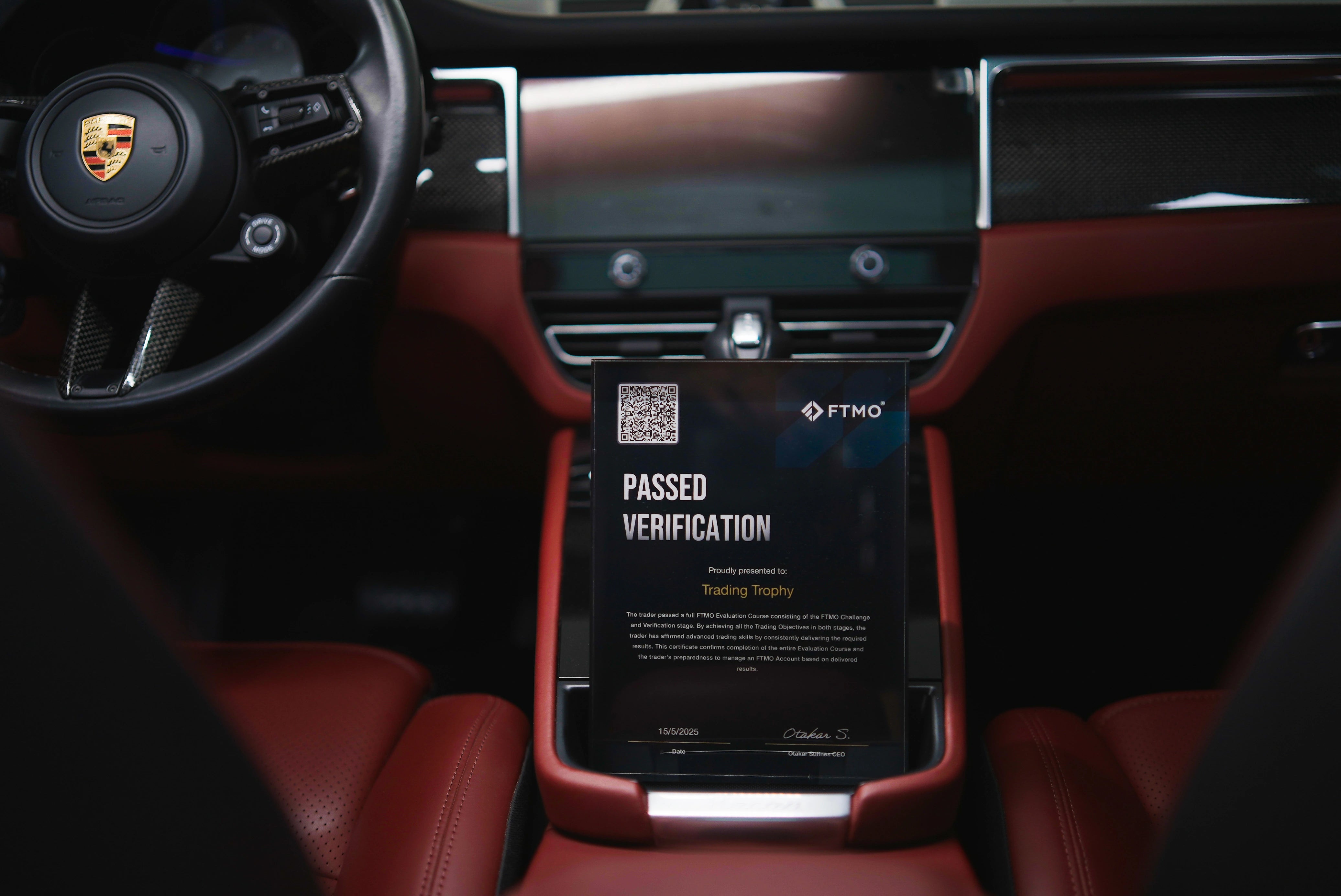 trading trophy in luxury car porsche